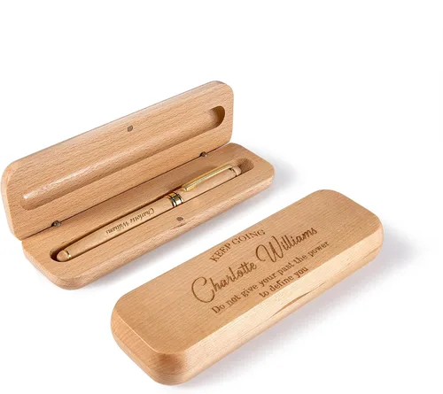 Vista 2 de Bivei Regalo de bolígrafo grabado para mujeres y hombres, juego de bolígrafos y lápices personalizados en madera de arce, juego de 2 bolígrafos