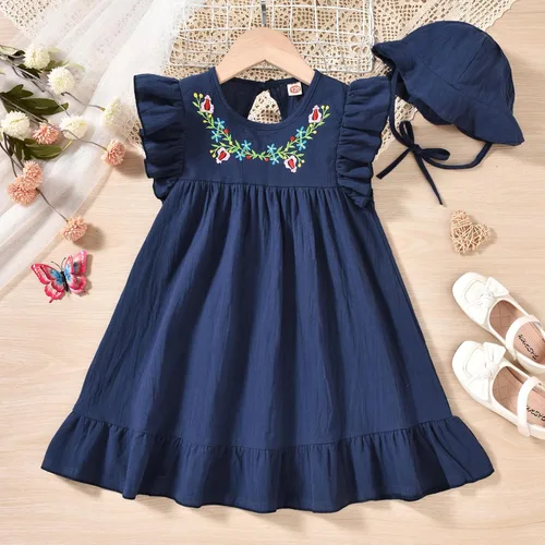 Vista 2 de fioukiay Vestido bohemio bordado con volantes sin mangas para niña pequeña