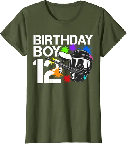 Vista 48 de 12th B-Day Paintball Birthday Party Boy 12 Year Old Funny T-Shirt, Negro