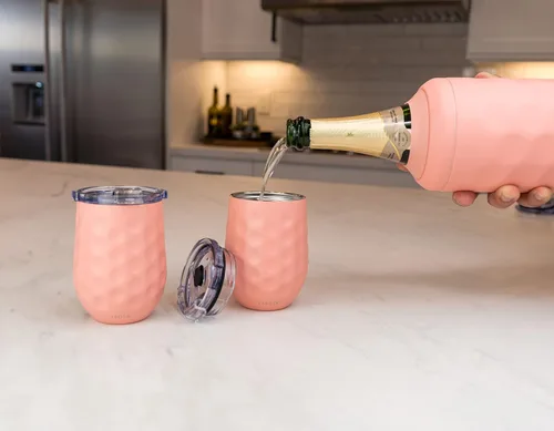 Vista 6 de Juego de caja de regalo, enfriador de vino con 2 vasos de vino sin tallo, ideas de regalo para entusiastas del vino y champán, juego de regalo