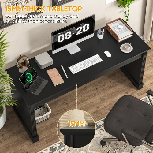 Vista 5 de Farmhouse - Escritorio ejecutivo para computadora de 59 pulgadas, estación de trabajo simple y espaciosa para trabajo remoto y estudio, oficina