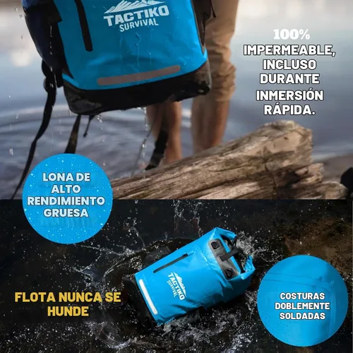 Vista 4 de TACTIKO Mochila resistente 100% impermeable, bolsas secas enrollables para kayak, senderismo, campamento, supervivencia