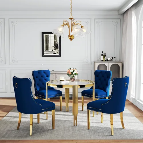 Vista 19 de Juego de mesa de comedor de cristal de 5 piezas para 4, mesa de cocina cuadrada de 37 pulgadas con 4 sillas tapizadas de terciopelo negro, mesa
