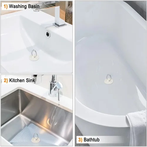 Vista 5 de uxcell Tapón de goma para fregadero, tapón de drenaje blanco para drenaje de 1 a 1-1/16 pulgadas con anillo para colgar para tina, cocina y baño, 3