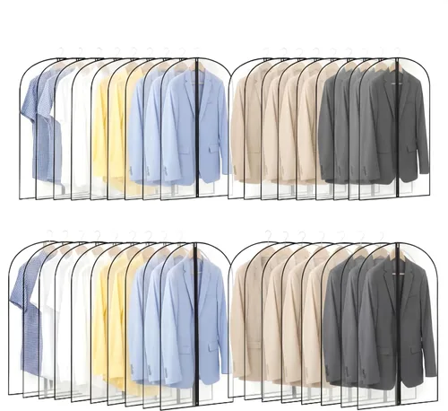 Vista 14 de Amylove 10 bolsas de traje de 24 x 40 pulgadas a granel para viajes y almacenamiento en el armario, bolsas de ropa para colgar ropa con cremallera