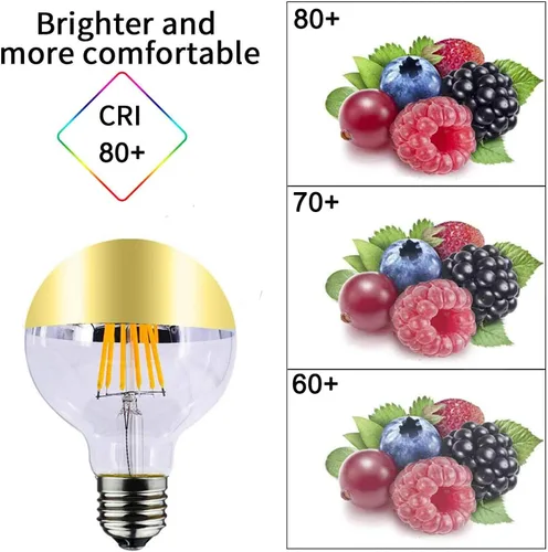 Vista 4 de Lxcom Lighting Bombilla LED G25 de 8 W, color oro medio cromado, regulable, bombillas G80 con espejo, 80 W, igual blanco cálido, 2700 K, base E26