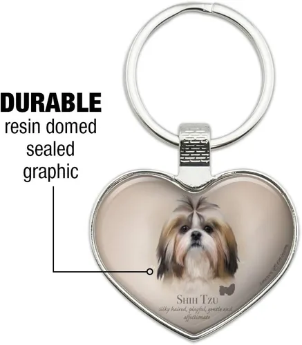 Vista 3 de Shih Tzu Llavero de metal con diseño de corazón Cromado