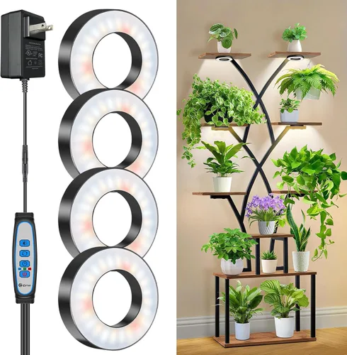 Vista 9 de Wiaxulay Luces de cultivo para plantas de interior, 48 luces LED de espectro completo, lámpara de cultivo debajo del gabinete con temporizador