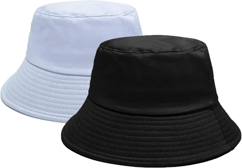 Vista 15 de PFFY 2 Packs Bucket Hat for Women Men Cotton Hats Sun Beach Fishing Cap 2 paquetes negro (reversible)