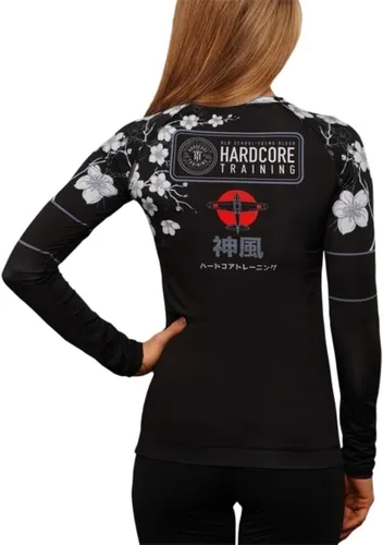 Vista 3 de Hardcore Training Camiseta de compresión de manga larga para mujer, capa base de compresión, ajustada, yoga, correr, gimnasio, entrenamiento