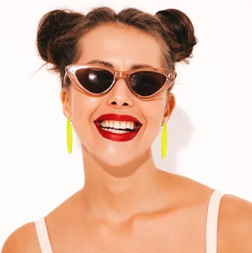 Vista 2 de Aretes de aro grandes de acrílico retro neón, estilo de los años 80 y 90, coloridos aretes de aro grandes, rosa intenso, ligeros, perfectos