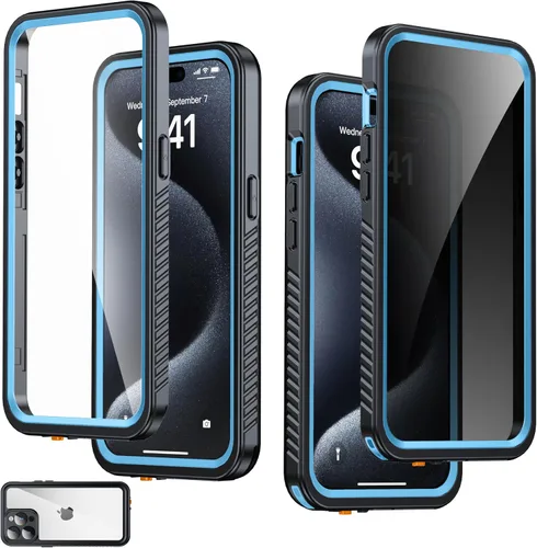 Vista 13 de Funda impermeable para iPhone 15, protector de pantalla de privacidad integrado y protector de pantalla HD [IP68 bajo el agua] a prueba de golpes a