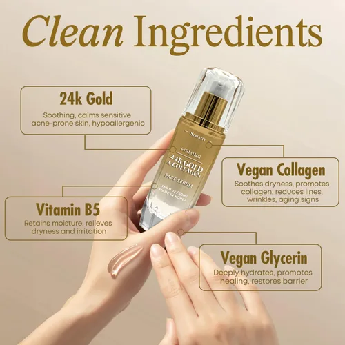 Vista 3 de Serenity Dew - Suero facial de oro de 24 quilates y colágeno, probado por dermatólogos, cuidado de la piel coreano antienvejecimiento, calma