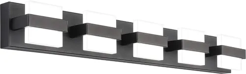 Vista 26 de SOLFART Lámpara de baño cromada de 3 luces, luz de tocador sobre el espejo, lámparas LED modernas, 5 colores de temperatura ajustable moderna