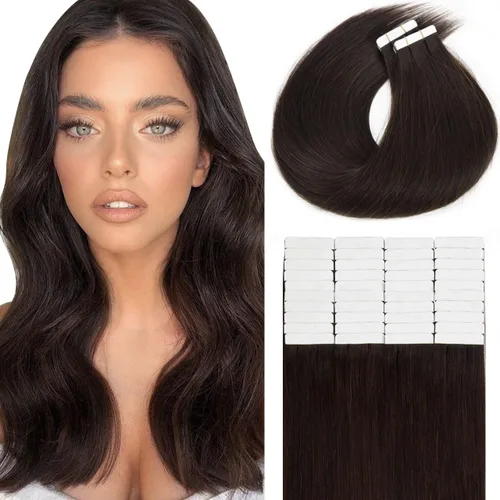 Vista 15 de Lacer Extensiones de cabello humano adhesivas de 12 pulgadas, cinta adhesiva de doble cara para extensiones de cabello de trama cutánea, 20