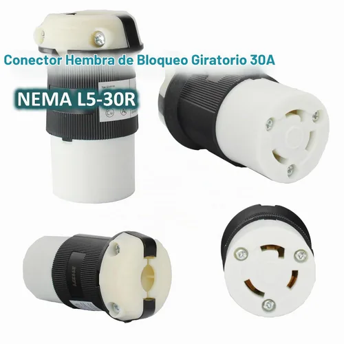 Vista 4 de Kit de enchufe de entrada de alimentación X-Haibei para autocaravana de 30 amperios, enchufe NEMA L5-30R negro de 125V, conector hembra de bloqueo