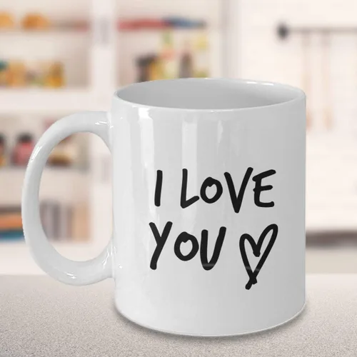 Vista 3 de Taza de café con texto en inglés "I Love You", taza romántica para él, ideas de regalo para hombres, mujeres, esposa, marido, girlfriend, prometido