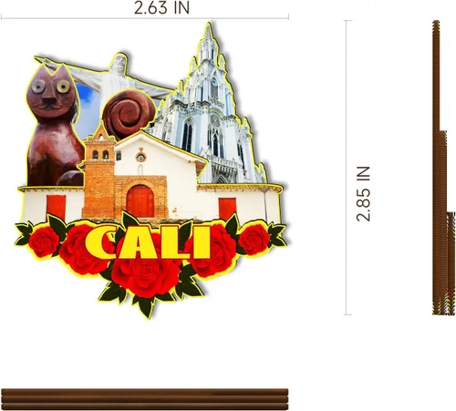 Vista 3 de Cali Colombia - Imán de madera 3D para nevera, recuerdos coleccionables, decoración artesanal
