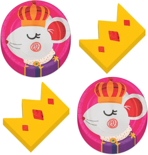Vista 5 de HOME & HOOPLA Platos y servilletas de papel grandes para fiesta de Navidad, diseño calmado y brillante en verde y dorado moderno (para 16 personas)