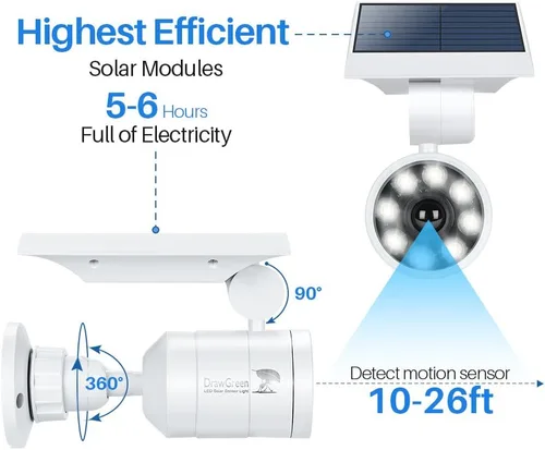 Vista 4 de Luz solar con sensor de movimiento para exteriores, impermeable, de 2, luces solares de movimiento, cámaras de aluminio, focos de seguridad