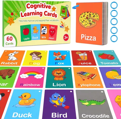 Vista 8 de Tarjetas didácticas de aprendizaje de español para niños pequeños, 60 tarjetas bilingües de doble cara para números, colores, formas, palabras