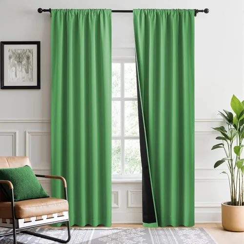Vista 44 de NICETOWN Biscotti Beige 100% Cortinas opacas de 45" de largo para cocina, bolsillo con varilla para sótano completamente opaco, cortinas térmicas