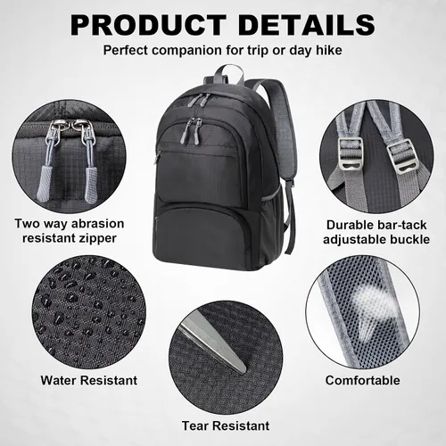Vista 4 de Holyluck - Mochila ligera de 20 L, plegable, para senderismo, mochila de viaje plegable para hombres y mujeres, pequeña bolsa de hombro plegable