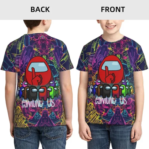 Vista 3 de Camiseta juvenil de manga corta para niños, camisetas de manga corta con cuello redondo y estampado 3D, camisetas para adolescentes, niños y niñas