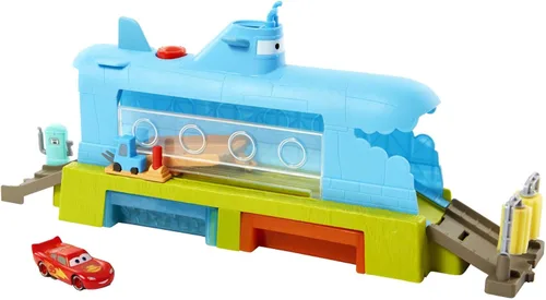 Vista 4 de Mattel Disney y Pixar Cars Toys, Submarine Car Wash Playset con cambio de color Lightning McQueen Toy Car, juego acuático