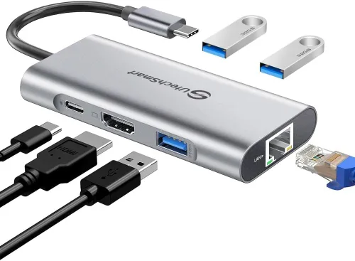 Vista 10 de UtechSmart USB C Hub,Ethernet Multiport 6 in 1 USB C to HDMI Adapter Black Negro
