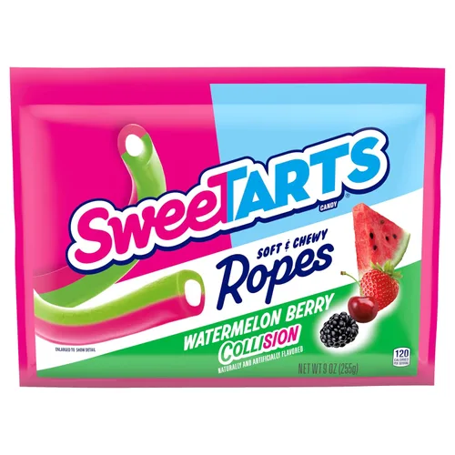 Vista 9 de SweeTARTS Cuerdas, dulces, sandía Berry Collision, suave y masticable, 9 oz