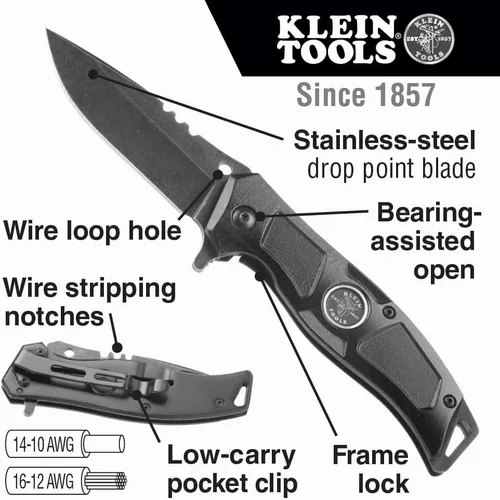 Vista 2 de KLEIN TOOLS Electrician's Pocket Knife, EDC Folding Knife with Stainless Steel Blade For Cable And Line Work, Deep-carry Pocket Clip and Lanyard Hole