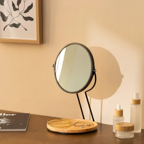 Vista 2 de Navaris Espejo cosmético con bandeja para joyas, espejo de escritorio para maquillaje y aseo, doble cara con espejo de aumento 2X, 11.4 x 6.7 x 6.7