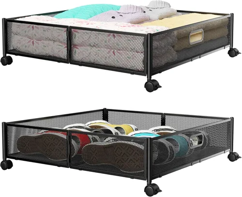 Vista 10 de Contenedor de Almacenamiento Debajo de la Cama con Ruedas, Organizador de Cajones de Almacenamiento para Zapatos Debajo de la Cama, Contenedores