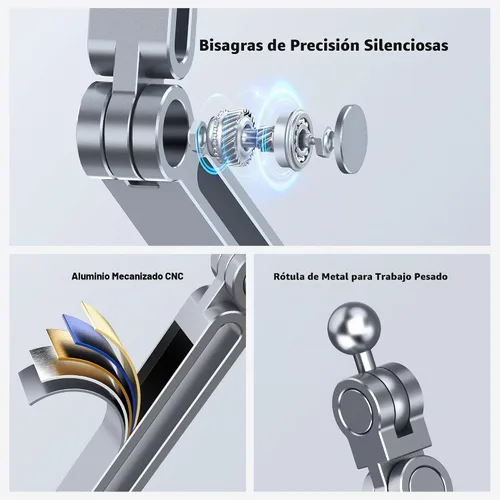 Vista 6 de AboveTEK Soporte para iPad 2 en 1 para escritorio, brazo de aluminio para iPad con abrazadera y cabezal de anillo magnético, soporte ajustable