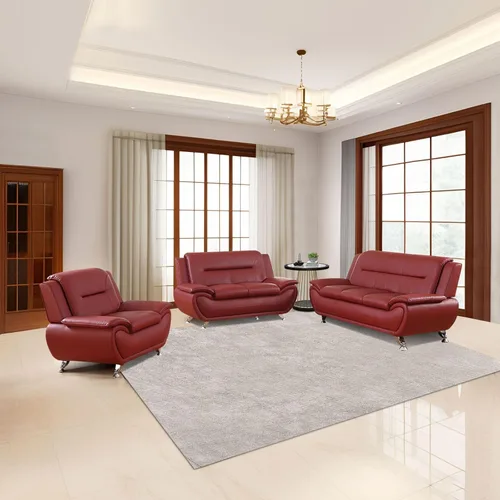 Vista 14 de Juego de sofá de cuero para sala de estar, juego de muebles de sala de estar de 3 piezas, juego de sofá moderno con sofá de 3 plazas, sofá biplaza