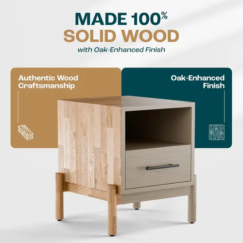 Vista 4 de Bme Lyra Mesita de noche, mesa auxiliar de madera maciza, fácil montaje, con 2 cajones de almacenamiento para sala de estar y dormitorio, moderna