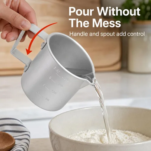 Vista 2 de Better Houseware Taza medidora, taza medidora de metal de 8 onzas con mango y labio de vertido para líquido con marcas de fácil lectura para cocinar
