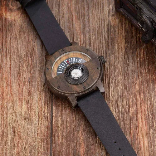 Vista 3 de GORBEN Reloj con brújula y tocadiscos de madera para hombre, elegante reloj de pulsera de madera para hombre, reloj de cuarzo ligero hecho a mano
