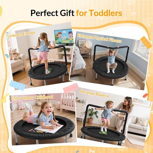Vista 8 de BCAN SP1 36'' Kids Toddler Trampoline Indoor, Foam Handle FED Fitness Negro