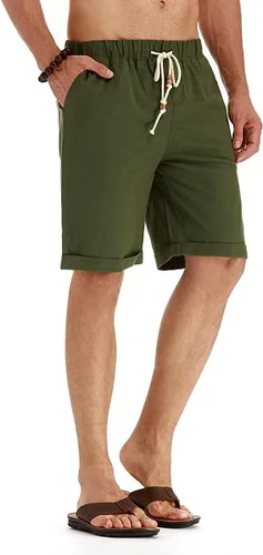 Vista 44 de Sailwind Pantalones cortos de lino para hombre, pantalones cortos casuales de playa con cordón
