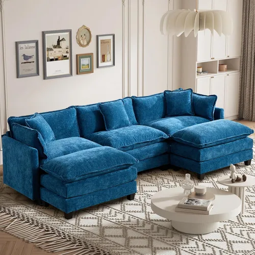 Vista 65 de Sofá seccional modular convertible de 76.7", sofás de dos plazas de chenilla con asiento profundo y cojines tipo loveseat para sala de estar, Beige