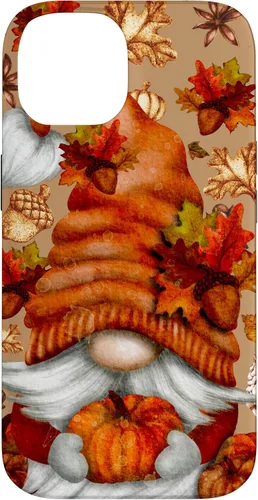 Vista 4 de Brown Fall Themed Gnome Pumpkin Cute Pattern Autumn Leaves Case for iPhone 16