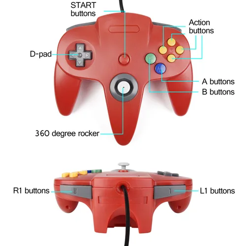 Vista 9 de iNNEXT 2 Pack N64 Controller, Classic Wired N64 64-bit Gamepad Joystick for Ultra 64 Video Game Console