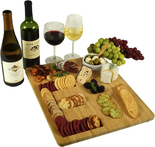 Vista 8 de Picnic at Ascot Monogram Bamboo Cheese/Charcutery/Cracker Tabla para servir - Incluye salsa de cerámica/cuenco de oliva con cuchara de bambú. letra