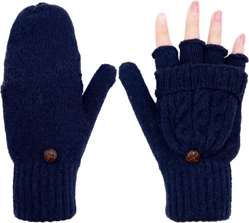 Vista 99 de Beurlike Guantes de invierno para mujer, de lana cálida, a prueba de viento, convertibles, sin dedos