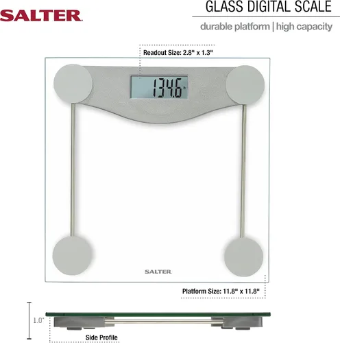 Vista 6 de Salter Glass - Báscula digital de baño, primera báscula de baño digital para peso corporal en la serie E-Tech, transparente