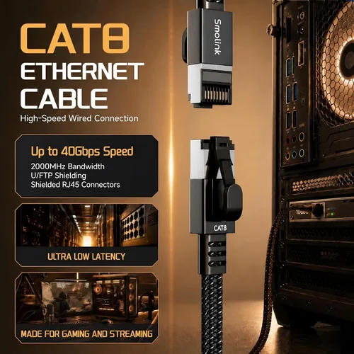 Vista 2 de Smolink Cable Ethernet Cat 8, cable LAN RJ45 de 40 Gbps 2000 MHz de 1.5 Negro