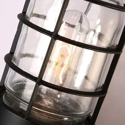 Vista 3 de WJJHERRH Retro Metal Cage Light Creative Wrought Iron Explosion-Proof Glass Wall Lamp Industrial Style Nautical for Bar Bedroom Illumination(Black)