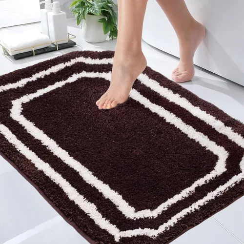 Vista 16 de Tapete de baño festoneado negro de 26 x 18 pulgadas, tapetes de baño suaves y absorbentes, lavables a máquina, de microfibra, para bañeras, lavabos